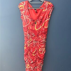 Apple Bottoms Red and Yellow Swirl Midi Dress